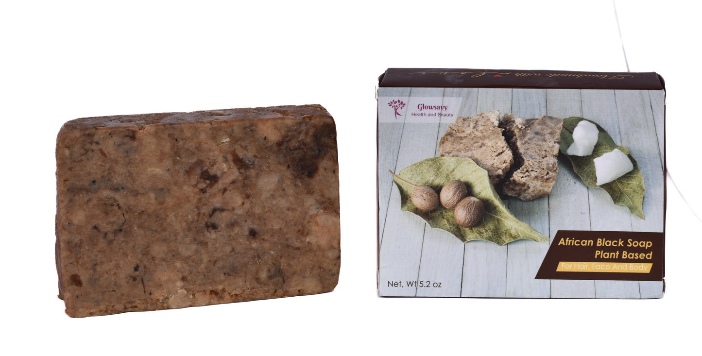 Glowsavy African Black Soap 5.2 oz – Handmade in Ghana, Fights Acne & Dark Spots